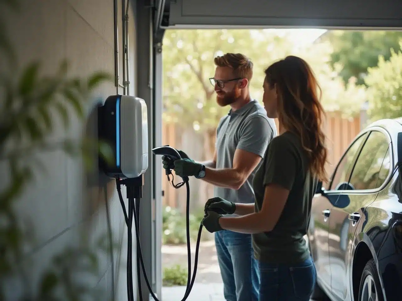 Photo electricite-travaux-borne-recharge-connectee